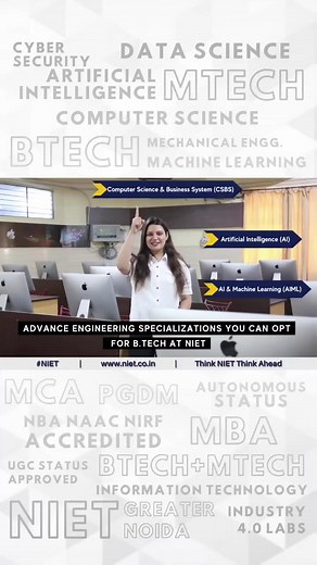 #NIET Greater Noida offers new future-technology oriented courses with industry collaboration and specializations: ** B. Tech Computer Science & Engineering - Computer Science & Business System (CSBS) ** B. Tech Computer Science & Engineering - Data Science (DS) ** B. Tech Computer Science & Engineering - Artificial Intelligence (AI) ** B. Tech Computer Science & Engineering - Internet of Things (IoT) ** B. Tech Computer Science & Engineering -Artificial Intelligence & Machine Learning (AIML) **