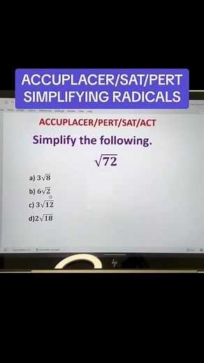 ACCUPLACER/SAT/ACT/PERT: Simplifying radicals that are commonly missed on standardized exams. You must be ready to simplify the square root of 72. Math made easy by Professor G! #mathmadeeasy #mathmadeeasybyprofessorg #mathtutor #mathprofessor #fyp #foryoupage #testpreparation #satprep #sattutor #sattest #sattips #math #mathematics #SAT #ACT #pert #accuplacermath #accuplacerstudyguide #accuplacer #accuplacertest #middleschool #highschool #college #simplifyingradicals #atlanta