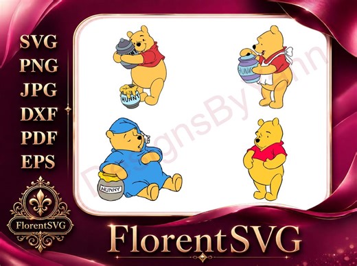 Winnie the Pooh Bear Eating Honey in Pajamas and With Honey on Face Poses SVG - Instant Download - Etsy