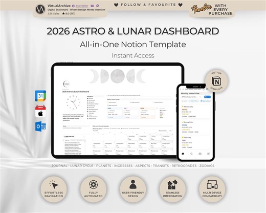 2026 Astro & Moon Digital Planner: Notion Template, Astrology and Lunar Cycle Dashboard, Life Planner - Etsy