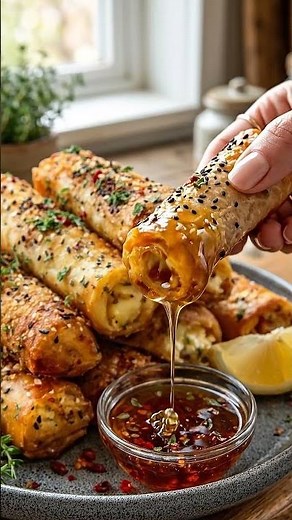 Crispy Baked Feta Rolls with Hot Chili Honey
