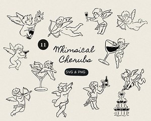 Whimsical Cherub Illustration SVG PNG Clipart - Hand Drawn Cupid Icon - Whimsical Wedding Invitation Clip Art - Quirky Hand Drawn Angels - Etsy