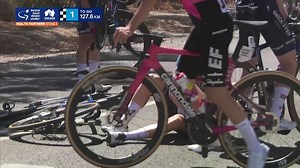 18K views · 167 reactions |  Crash in the peloton! A slight wave caused a few riders to hit the deck, including the leader of the race 李 @sam_welsford (RBH), whose shorts have seen better days  Stream the race now on 7plus: https://7plus.com.au/cycling Health Partners | Santos Ltd #TourDownUnder | Santos Tour Down Under | Facebook