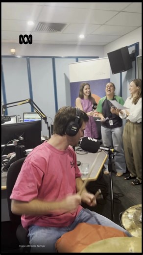 It was a Highway to Hell on ABC Alice Springs breakfast show this morning with over $3000 raised for Foodbank. Thanks to the listeners for throwing their support behind this year's ABC Gives. Breakfast show producer, Will Regan on drums and vocals with the ABC Alice Springs backing choir. | ABC Alice Springs