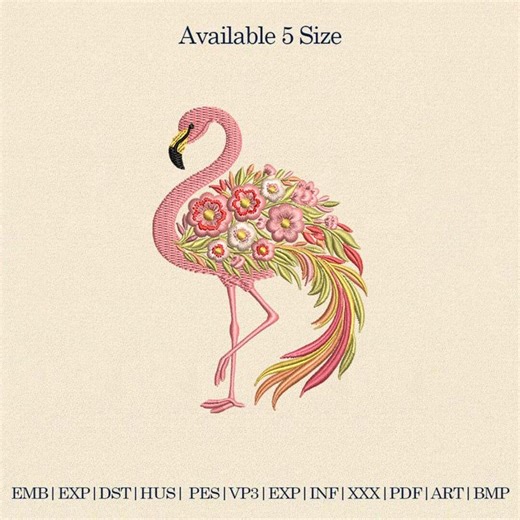 Floral Flamingo Embroidery Design, Tropical Bird Art (digital File) - Etsy