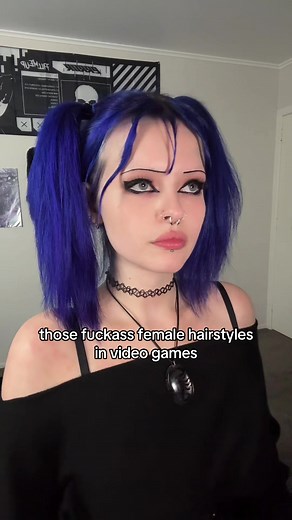 why do video games always have such terrible female hairstyles 😭 #bluehair #alt #gaming #gamergirl