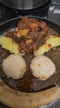 brown stew goat dumplings banana potato #food