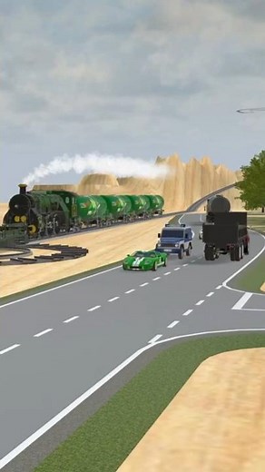 OH NO ! Steam Train vs Sports Car and Truck on Desert Roads #SHORT #shortvideo #trainadventure