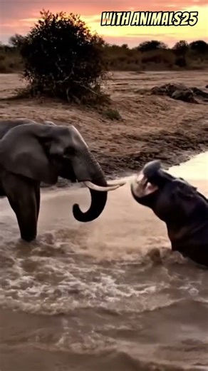 Elephant vs Hippo — Massive Clash Caught on Drone! #nature #wildlife #animals
