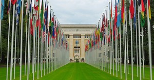 United Nations Building and Flags in Geneva