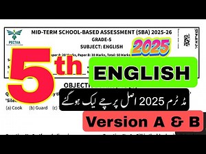 Grade 5 English paper mid term 2025 | version A | version B | Pectaa School based assessment