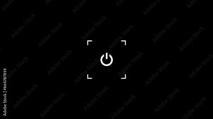 The symbol power off is animated on a black isolated background film focus point or movie screen