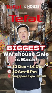 The FINAL Tefal Warehouse Sale is happening this week @ Expo — and it’s BIG. Think over 80% OFF across a wide range of Tefal favourites: airfryers, non-stick cookware, appliances, and everyday home essentials. Whether you're refreshing your kitchen or hunting for year-end deals, this is the one sale you don’t want to miss. Come early, the best buys move fast! 📍 Singapore Expo Hall 4B 📅 12–14 Dec 2025 🕙 10am–8pm daily 💳 Payment modes: Cash, NETS & PayNow Tag your shopping buddy and plan your 