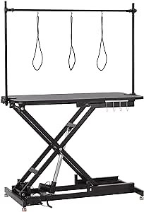 Upgrade 47 in Electric Grooming Table, Large Height Adjustable, Heavy Duty Collapsible Dog Grooming Station with Overhead Arms, Noose, Maximum Capacity Up to 264 LBS, Black