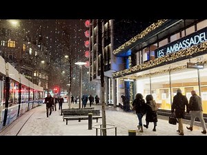 Zurich Snowfall walk 🌨❄️☃️ Niederdorf / Bahnhofstrasse + Christmas lights (4K, HDR), December 2022