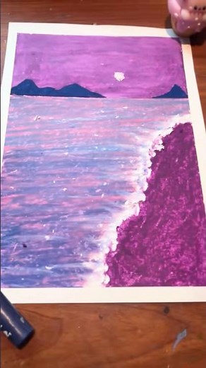 How to Draw a Purple Ocean Sunset with Pastels | Dreamy Seascape #Shorts #beginnerarttips #drawing