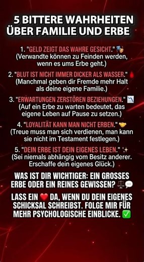 5 BITTERE WAHRHEITEN ÜBER FAMILIE UND ERBE 🚩 #psychologie #shorts