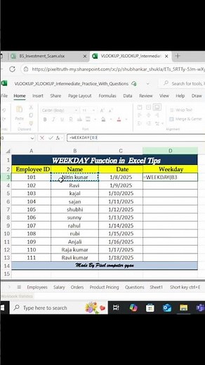 Excel WEEKDAY Function Explained in 30 Seconds Find Day of the Week Easily#excel #exceltraining
