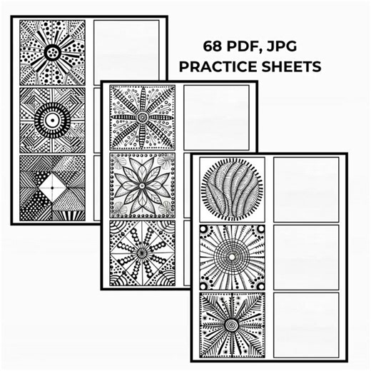 Zentangle Templates | 100 Doodle Patterns for Mindful Drawing (PDF JPG PNG)