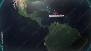 Dominican Republic map.The cinematic video background showcases Realistic Globe rotating, zooming in on Dominican Republic map.