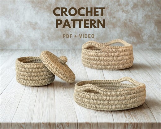 Crochet Jute Basket Pattern – 3 Sizes   Lid – English PDF   Video Tutorial - Etsy
