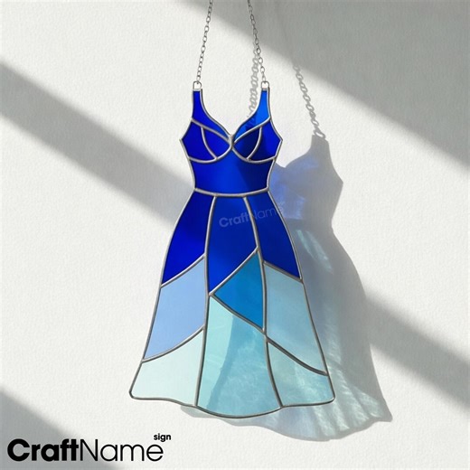 Blue Dress Stained Glass Suncatcher, Elegant Window Hanging Decor for Bedroom or Boutique - Etsy