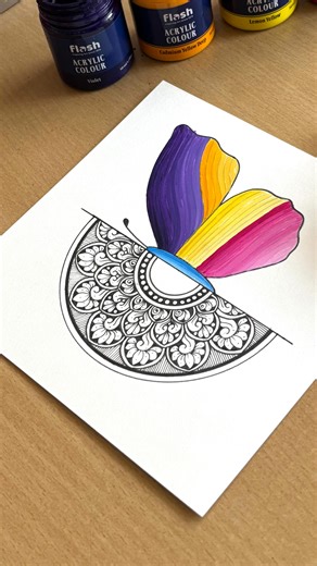 AASHI ⭐ | Mandala Artist on Instagram: "Butterfly love🦋 Feel free to save and recreate, give proper credits. Like| Share| Save💗 Used @flashpaints_official acrylics🤌🏻 Follow to get more mandala tutorials in your feed. Tags: [Art, Mandala Art, Basic Mandala, Half Mandala, Butterfly Mandala, Acrylic Painting, Art Tutorial, Painting Tutorial, Mandala Tutorial, Art Reels, Learn Art] #art #mandalaart #basicmandala #halfmandala #butterflymandala #mandalapattern #mandalapassion #mandaladrawing #mand