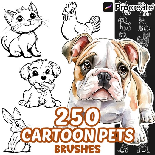 Procreate Pets Animals Brushes, 250 Cartoon Pets Animals Procreate Stamps, Nature Procreate, Safari Animals, Woodland, Wild Animals, Cow - Etsy Australia