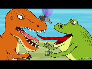 A Dinosaur and an Enormous Toad. Cartoon for Kids