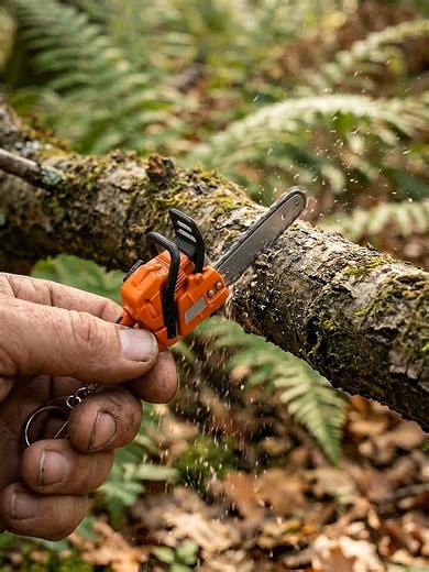 Tiny chainsaw cutting real wood 🌲 This mini pocket chainsaw looks like a keychain tool, but it can actually cut a tree branch. Watch the tiny blade spin while wood chips fly everywhere. Would you try this tiny chainsaw?