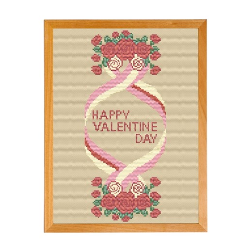 Happy Valentine Day Cross Stitch Pattern Digital PDF Download Floral Heart Ribbon Wreath Chart - Etsy
