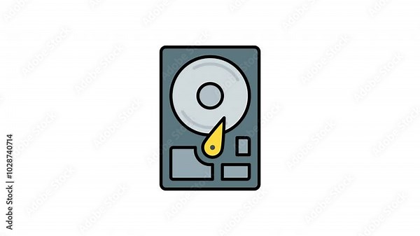 Animated hard disk storage device with data, suitable for technology concepts, data security designs, and digital information related projects