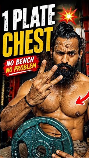 🚫1 Plate Chest Workout 💥 No Bench Needed! (3 Moves Only)💯✅