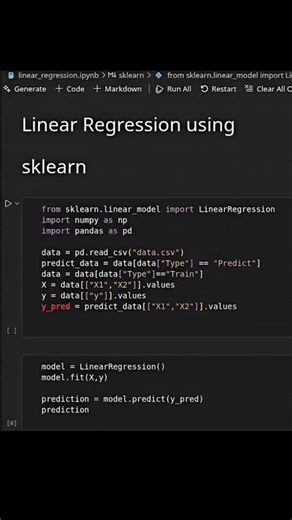 Linear regression in python using Sklearn #shorts #machinelearning #scikitlearn #linearregression