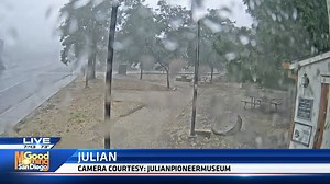 Update on what Julian looks like as #hurricanehilary approaches. Looks like the bulk of the storm will hit San Diego around 3pm. | Allie Wagner