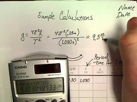 Gravity / Pendulum Lab Data Table and Calculations 10th Grade Physical Science