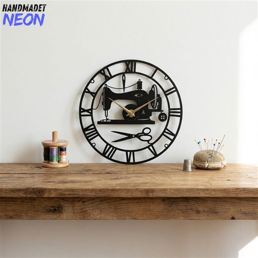 Custom Sewing Machine Metal Wall Clock, Personalized Seamstress Gift, Handmade Tailor Shop Decor, Vintage Sewing Art, Roman Numeral Clock - Etsy