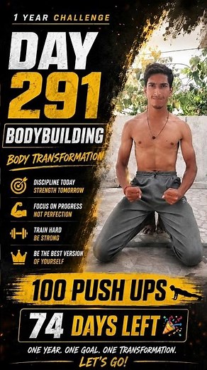 DAY 291 💪 | 1 Year Bodybuilding Challenge 🔥 | 100 Push Ups Daily | Body Transformation