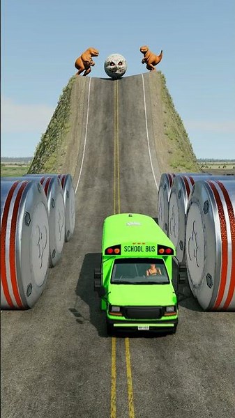 Car & School Buses vs Hydraulic Crush - BeamNG.drive