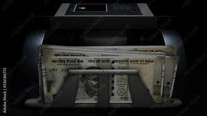 500 Indian rupees banknotes in cash machine. Indian cash counting video.