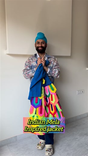 ✨Indian Mela Trench Jacket ✨ . . #diy 💓 I made this Flaps trench jacket inspired by an Indian Mela ! Using a three sized flap as my base motif created entirely from scraps , I transformed this old plain trench into a riot of colours that took 130 hours of work . [ This video is a part of our 7 day diy series where we drop a new DIY from fashion and lifestyle and create interesting products by simply using things from our home , wardrobe and materials lying around that we tend to overlook , with