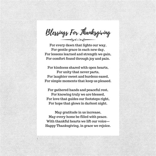 Blessings for Thanksgiving Card Printable Christian Poem Faith Based Gratitude Prayer Autumn Gift Holiday Faith Gathering Keepsake Download - Etsy