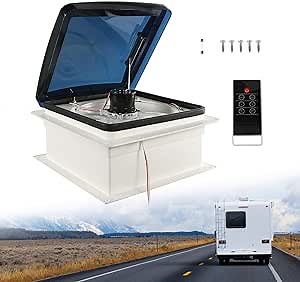 PARTOL Roof Vent for RV Fan 14”12V Automatic RV Roof Vent Fan Camper Motorhome Fan with Rain Sensor and Remote Controller, Two-Way Ventilation 3 Speed Reversible Airflow, Smoke Dome RV Vent Cover