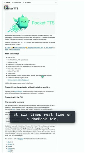 kyutai-labs/pocket-tts — Text-to-speech that runs on your CPU 🟢 Clone #Shorts