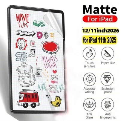 Shockproof Paper-Like PET Film Screen Protector 1pc High Definition High Transparency Anti-Scratch Anti-Drop Full Screen Coverage Strong Anti-Fingerprint Sensitive Touch Soft Film Drawing Film Anti-Glare Compatible With (Air4/5/6/7) 10th Gen 11 A16 (2025) Air 11-Inch (2026) 12 11-Inch (2026) Birthday Gift Spring | SHEIN