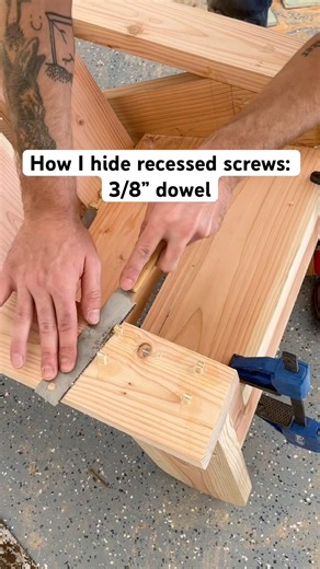 How I hide screws in wood: 3/8 dowel! #diy #woodworking #outdoorfurniture