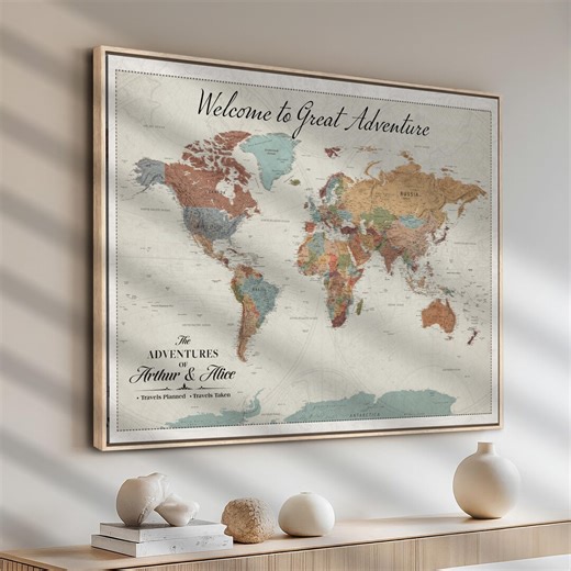 Personalized Neutral Vintage World Map Wall Art, Custom Canvas Print or Poster for Home Decor - Etsy