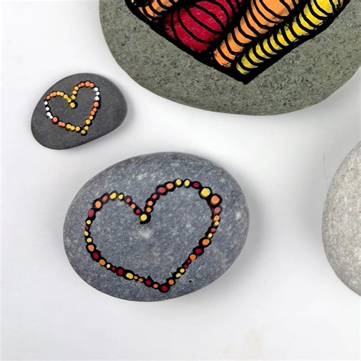This is 1 of 3 autumn heart rock painting tutorials from yesteday's Livestream on Youtube. I am using the Dual-Tip Tooli-Art paint pens for the colors and my extra fine tip Posca for the lining. Comment shop if you need supplies 🖤 Watch ALL 3 hearts here - https://youtu.be/6NDoLkvNLcY | Rock Painting 101
