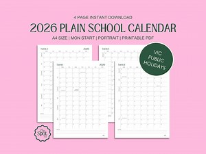 2026 Plain Victoria School Calendar: Term Planner With VIC Public Holidays (printable PDF) - Etsy