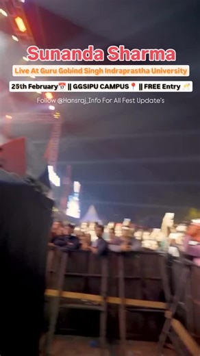 HANSRAJ COLLEGE on Instagram: "@sunanda_ss Live At Guru Gobind Singh Indraprastha University Delhi 🎓📍 Annual Cultural Fest @anugoonj_ggsipu 💥🥳 Date -25th Feb 📅 Time -6pm onwards ⏱️ Entry Free for all video @sunanda_ss Follow @Hansraj_info for all fest Update's #delhiuniversity #student #annualfest #anugoonj #ducontent #festseason #collage #india"